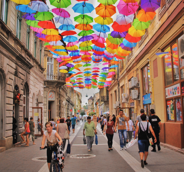 colourful umbrellas above a street